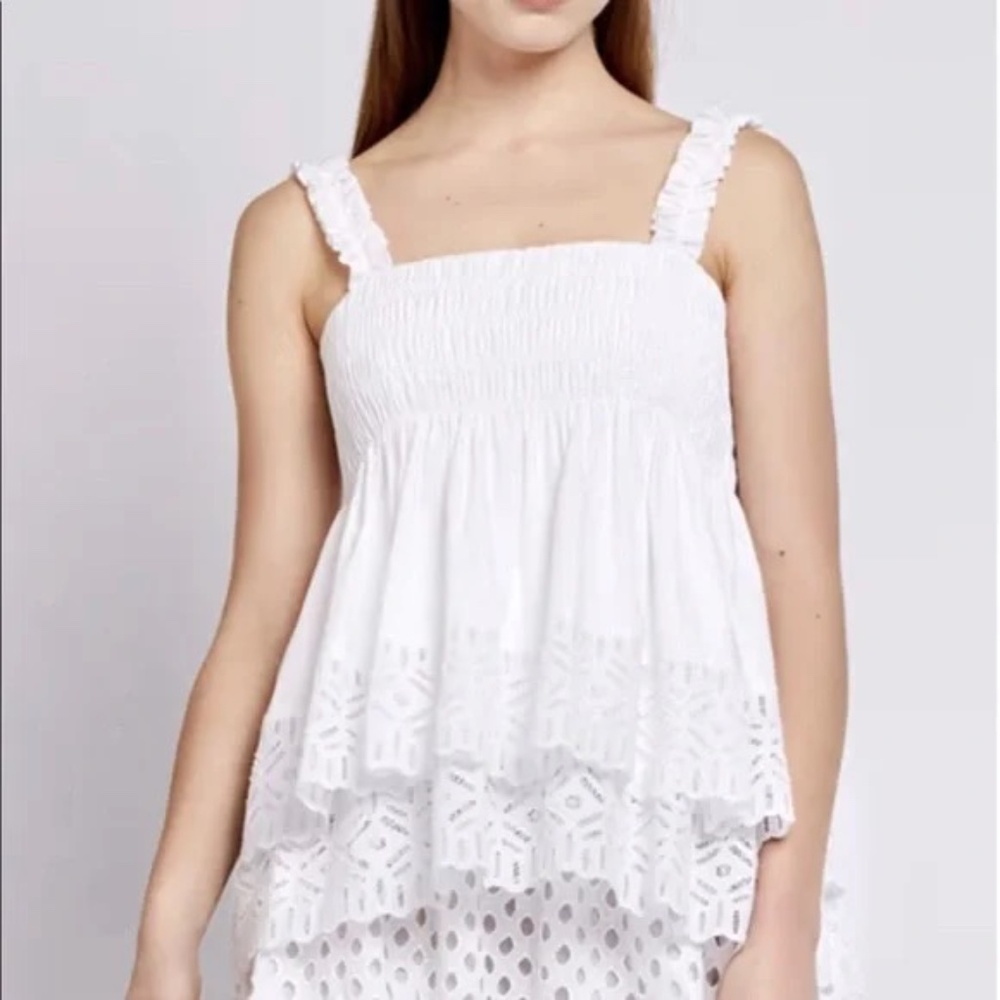 Tory Burch Tiered & Smocked Georgette Eyelet Top 8